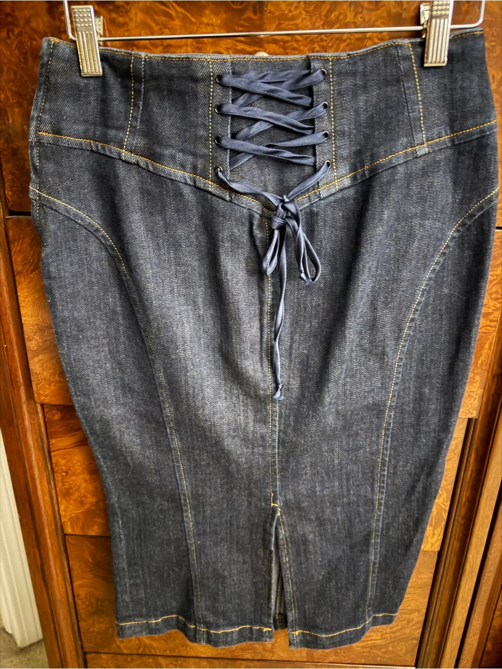 bebe brand new never worn Dark Blue Lace-Up Straight Leg jean skirt